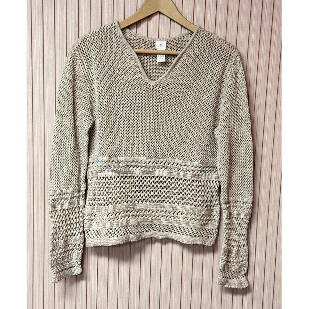 J.Jill Linen Cotton Loose Knit Sweater Beige Women’s Size M